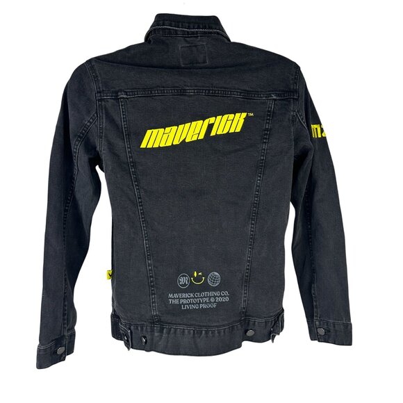 Maverick Black Denim Jacket Small Cotton/Spandex Embroidered Details - Picture 7 of 7